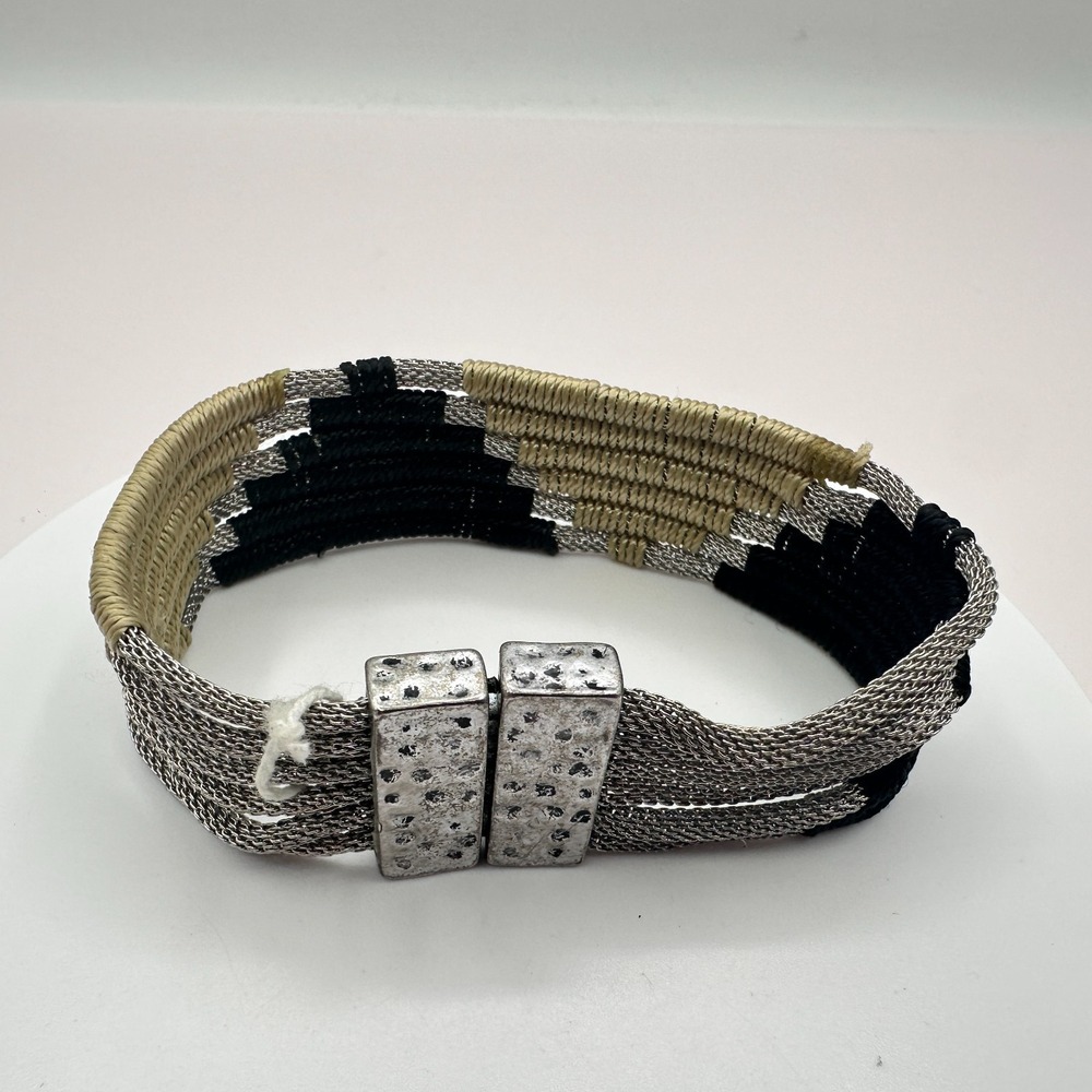 Vintage 90s Multi-Strand Silver Tone Mesh Chain Bracelet Classic Fashion Jewelry